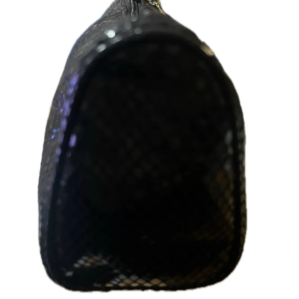 Michael Kors Black Textured Faux Snakeskin Clutch with Tassel & Charm